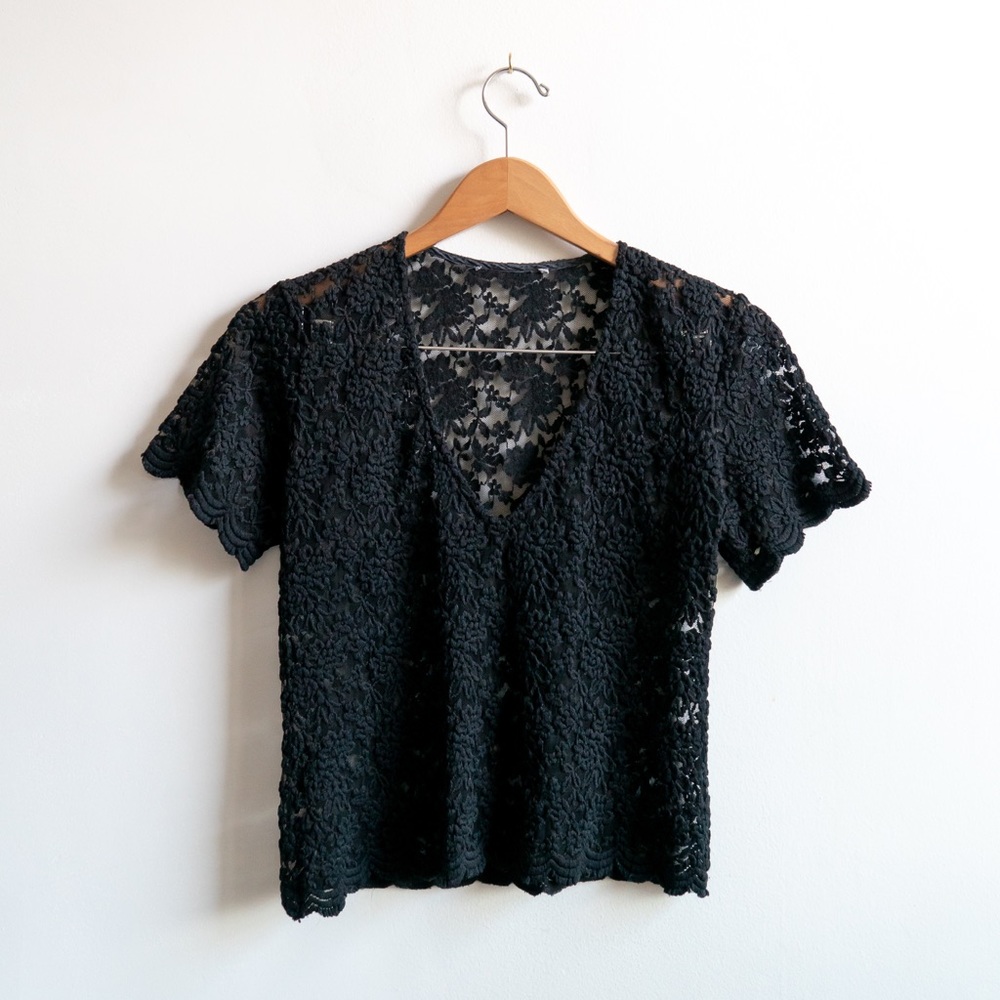 Vintage Black, Lace Top w/ Scallop Detail